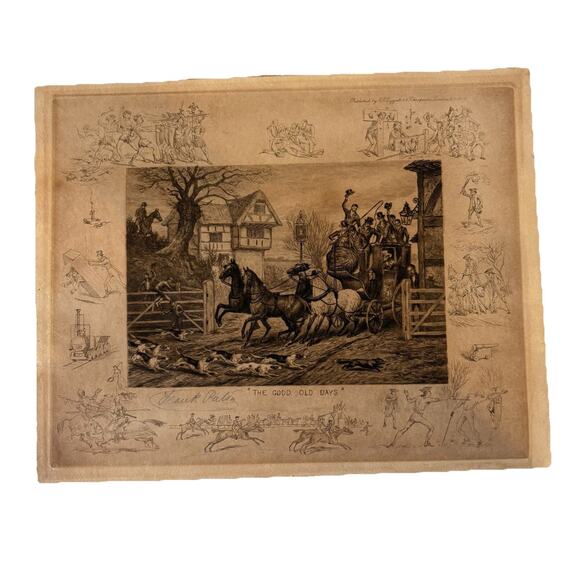 Frank Paton "The Good Old Days" Antique Signed Etching Fox Hunting Dogs 1889 - Picture 1 of 16